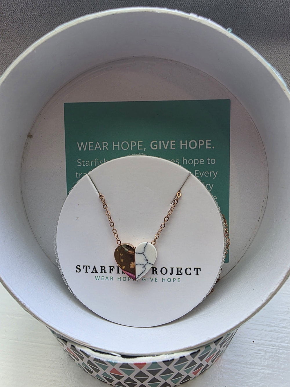 Rose Gold Chain Heart Pendant Necklace with White Marble